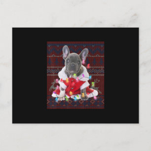Franse Bulldog Kerstlichten Horrorsweater Hond Feestdagenkaart