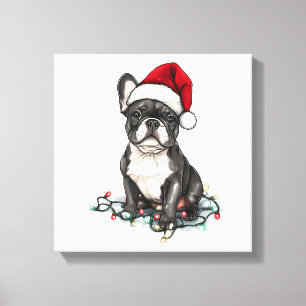 Franse Bulldog Kerstlichtjes Kersthonden Cadeaus M Canvas Afdruk