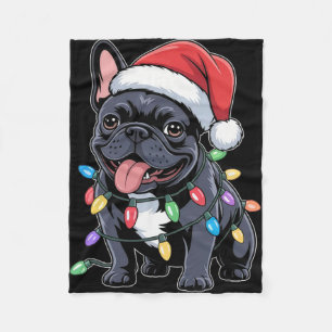 Franse Bulldog Kerstman Hoed Kerstlichtjes Cadeaus Fleece Deken
