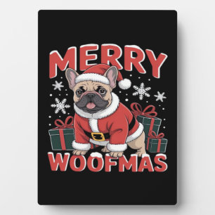 Franse Bulldog Kerstman Hoed Kerstmis Hond Fotoplaat