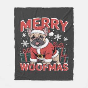 Franse Bulldog Kerstman Hoed Prettig Kerstfeest Ho Fleece Deken