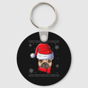 Franse Bulldog Kerstman Kleding  Sleutelhanger