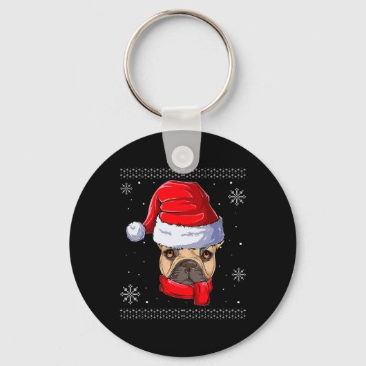 Franse Bulldog Kerstman Kleding Sleutelhanger (Voorkant)