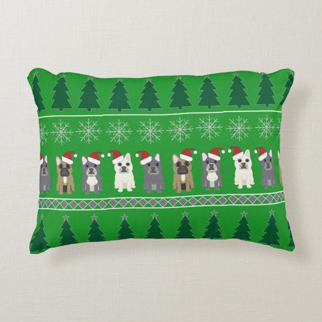 Franse Bulldog Kerstmis Accent Kussen (Voorkant)