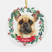 Franse Bulldog kerstmis Elegant Waterverf Dog Keramisch Ornament (Voorkant)