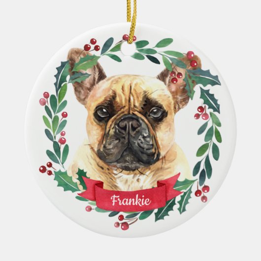 Franse Bulldog kerstmis Elegant Waterverf Dog Keramisch Ornament (Voorkant)