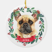Franse Bulldog kerstmis Elegant Waterverf Dog Keramisch Ornament (Achterkant)