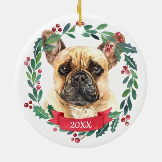 Franse Bulldog kerstmis Elegant Waterverf Dog Keramisch Ornament (Achterkant)