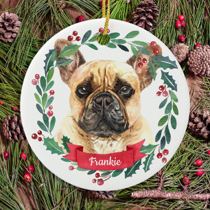 Franse Bulldog kerstmis Elegant Waterverf Dog Keramisch Ornament