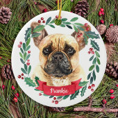 Franse Bulldog kerstmis Elegant Waterverf Dog Keramisch Ornament