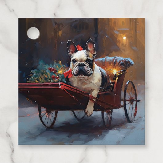 Franse Bulldog Kerstmis Feestelijk Seizoen Bedankjes Labels (Voorkant)