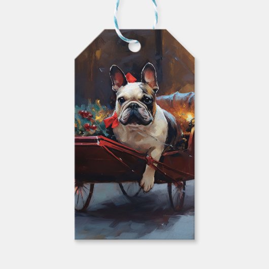 Franse Bulldog Kerstmis Feestelijk Seizoen Cadeaulabel (Voorkant)