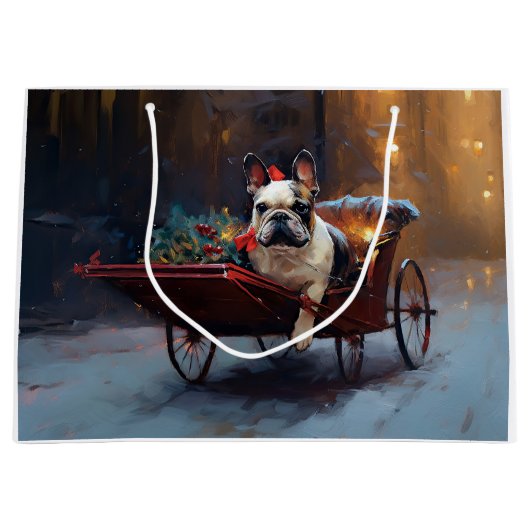 Franse Bulldog Kerstmis Feestelijk Seizoen Groot Cadeauzakje (Voorkant)