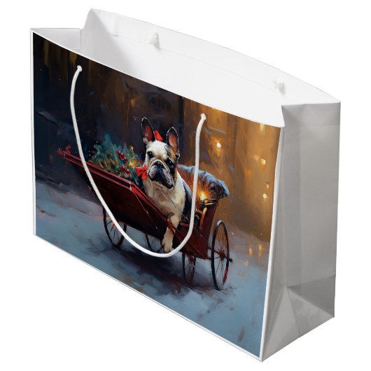Franse Bulldog Kerstmis Feestelijk Seizoen Groot Cadeauzakje (Achterkant Gekanteld)