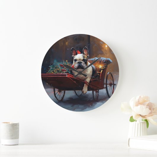 Franse Bulldog Kerstmis Feestelijk Seizoen Grote Klok (Huis)