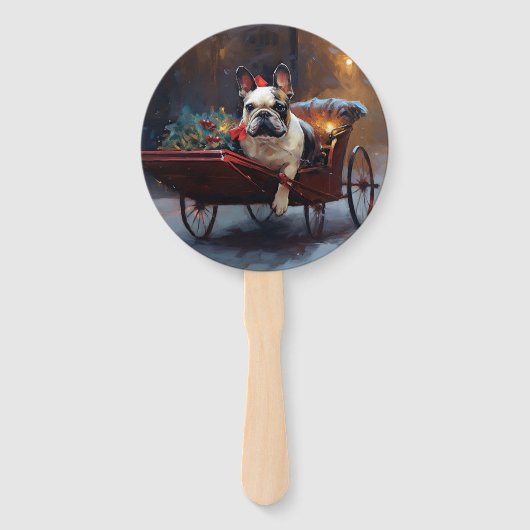 Franse Bulldog Kerstmis Feestelijk Seizoen Handwaaier (Achterkant)