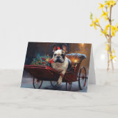 Franse Bulldog Kerstmis Feestelijk Seizoen Kaart (Gele Bloem)