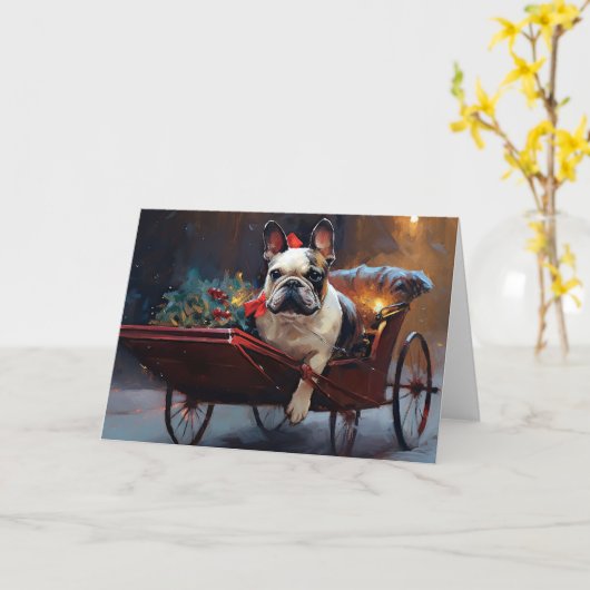 Franse Bulldog Kerstmis Feestelijk Seizoen Kaart (Gele Bloem)