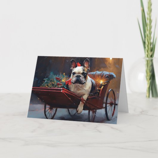 Franse Bulldog Kerstmis Feestelijk Seizoen Kaart (Voorkant)