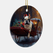 Franse Bulldog Kerstmis Feestelijk Seizoen Keramisch Ornament (Rechts)