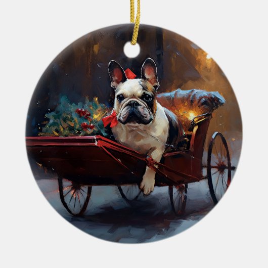 Franse Bulldog Kerstmis Feestelijk Seizoen Keramisch Ornament (Voorkant)