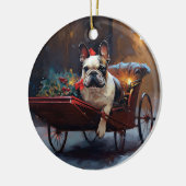 Franse Bulldog Kerstmis Feestelijk Seizoen Keramisch Ornament (Links)