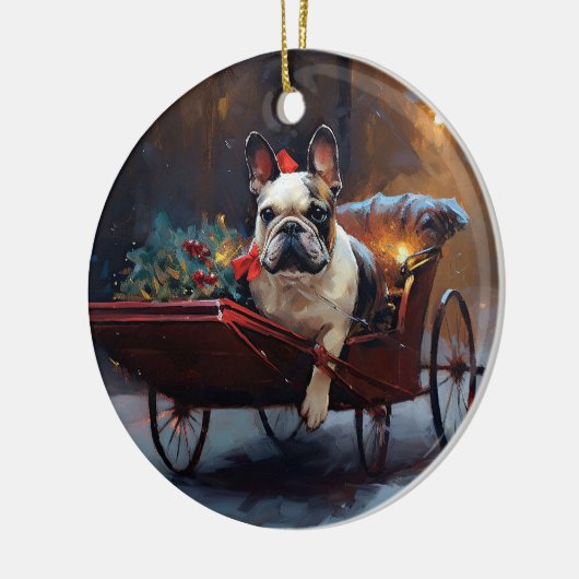Franse Bulldog Kerstmis Feestelijk Seizoen Keramisch Ornament (Links)