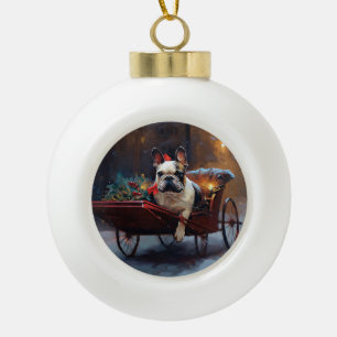 Franse Bulldog Kerstmis Feestelijk Seizoen Keramische Bal Ornament