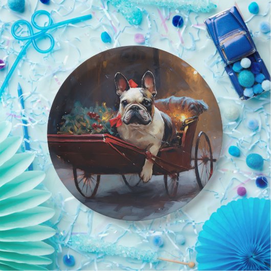 Franse Bulldog Kerstmis Feestelijk Seizoen Papieren Bordje (Feest)