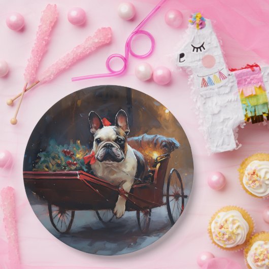 Franse Bulldog Kerstmis Feestelijk Seizoen Papieren Bordje (Feest)