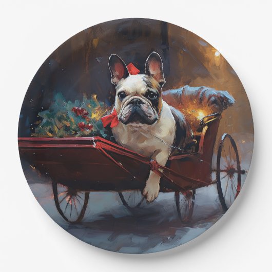 Franse Bulldog Kerstmis Feestelijk Seizoen Papieren Bordje (Voorkant)