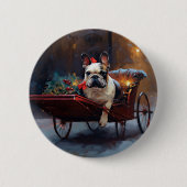 Franse Bulldog Kerstmis Feestelijk Seizoen Ronde Button 5,7 Cm (Voorkant)