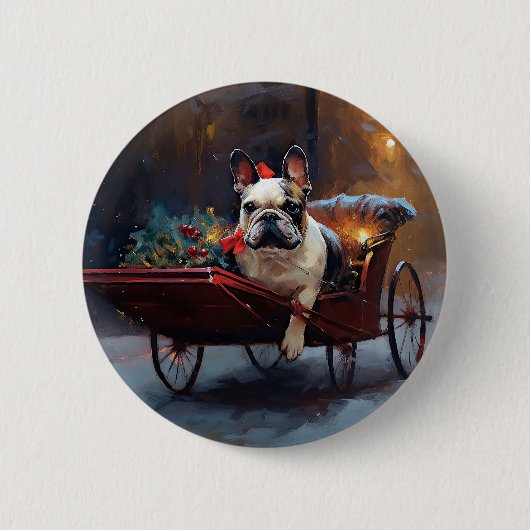 Franse Bulldog Kerstmis Feestelijk Seizoen Ronde Button 5,7 Cm (Voorkant)