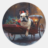 Franse Bulldog Kerstmis Feestelijk Seizoen Ronde Sticker (Voorkant)