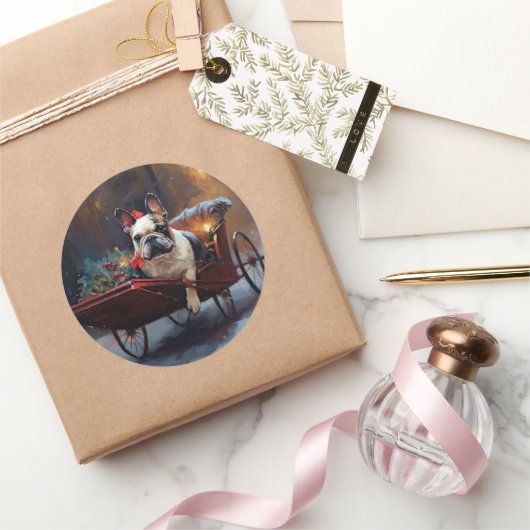 Franse Bulldog Kerstmis Feestelijk Seizoen Ronde Sticker (Geschenken)