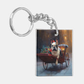 Franse Bulldog Kerstmis Feestelijk Seizoen Sleutelhanger (Voorkant Links)