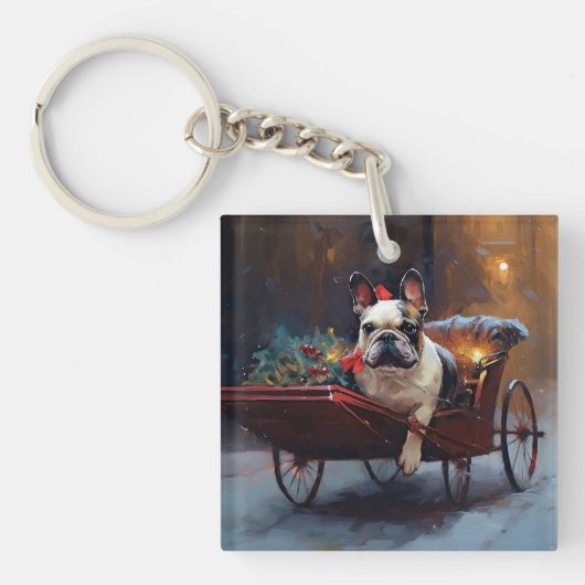 Franse Bulldog Kerstmis Feestelijk Seizoen Sleutelhanger (Voorkant)