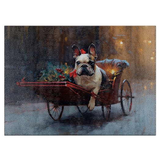 Franse Bulldog Kerstmis Feestelijk Seizoen Snijplank (Voorkant)