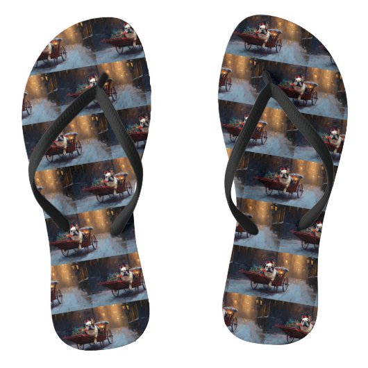 Franse Bulldog Kerstmis Feestelijk Seizoen Teenslippers (Voetbed)