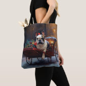 Franse Bulldog Kerstmis Feestelijk Seizoen Tote Bag (Dichtbij)