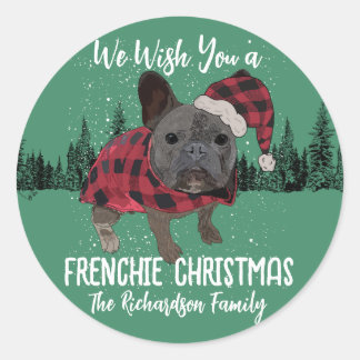 Franse Bulldog Kerstmis Gepersonaliseerde Hond Fre Ronde Sticker