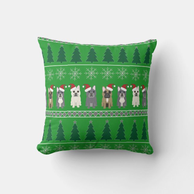 Franse Bulldog Kerstmis Kussen (Voorkant)