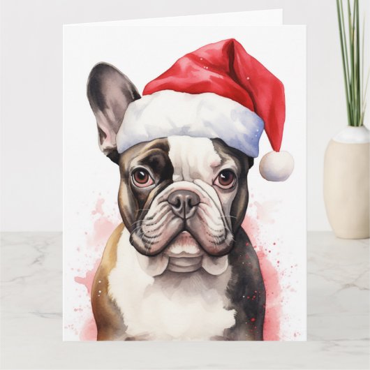 Franse BullDog Kerstmis Santa Paws Feestelijk Kaart (Voorkant)
