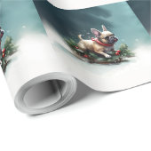 Franse Bulldog Kerstmis sneeuw winter Cadeaupapier (Rol Hoek)