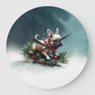 Franse Bulldog Kerstmis sneeuw winter Grote Klok
