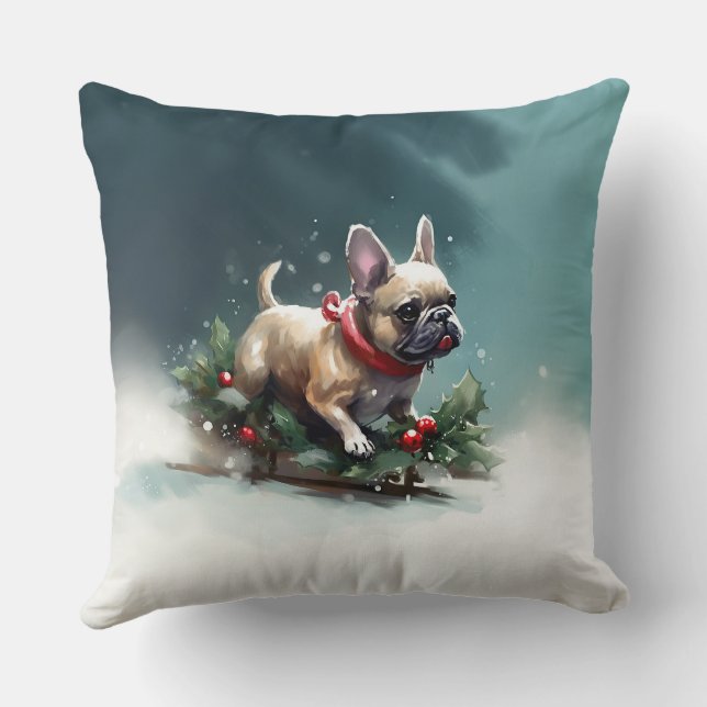 Franse Bulldog Kerstmis sneeuw winter Kussen (Achterkant)