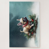 Franse Bulldog Kerstmis sneeuw winter Legpuzzel (Verticaal)
