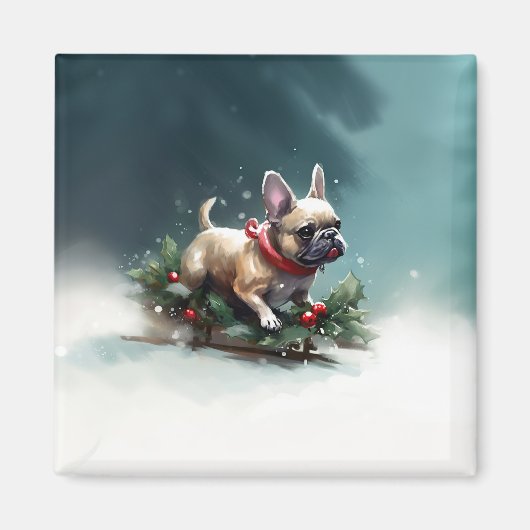 Franse Bulldog Kerstmis sneeuw winter Magneet (Voorkant)
