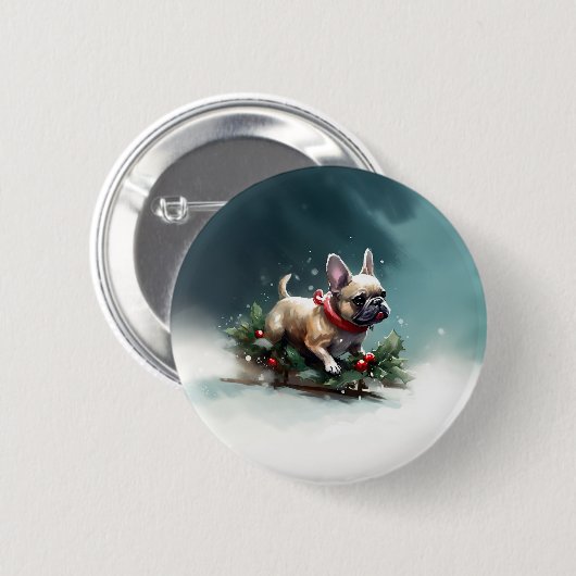 Franse Bulldog Kerstmis sneeuw winter Ronde Button 5,7 Cm (Voorkant /achterkant)