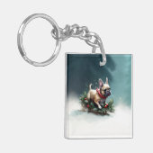 Franse Bulldog Kerstmis sneeuw winter Sleutelhanger (Voorkant Links)